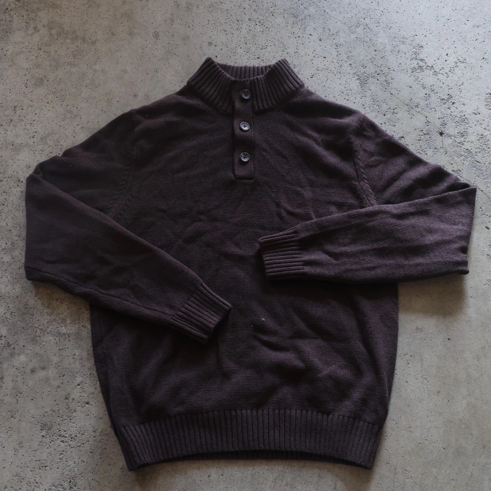 Izod Quarter Button Sweater Men's Size Medium Brown Knit Pullover